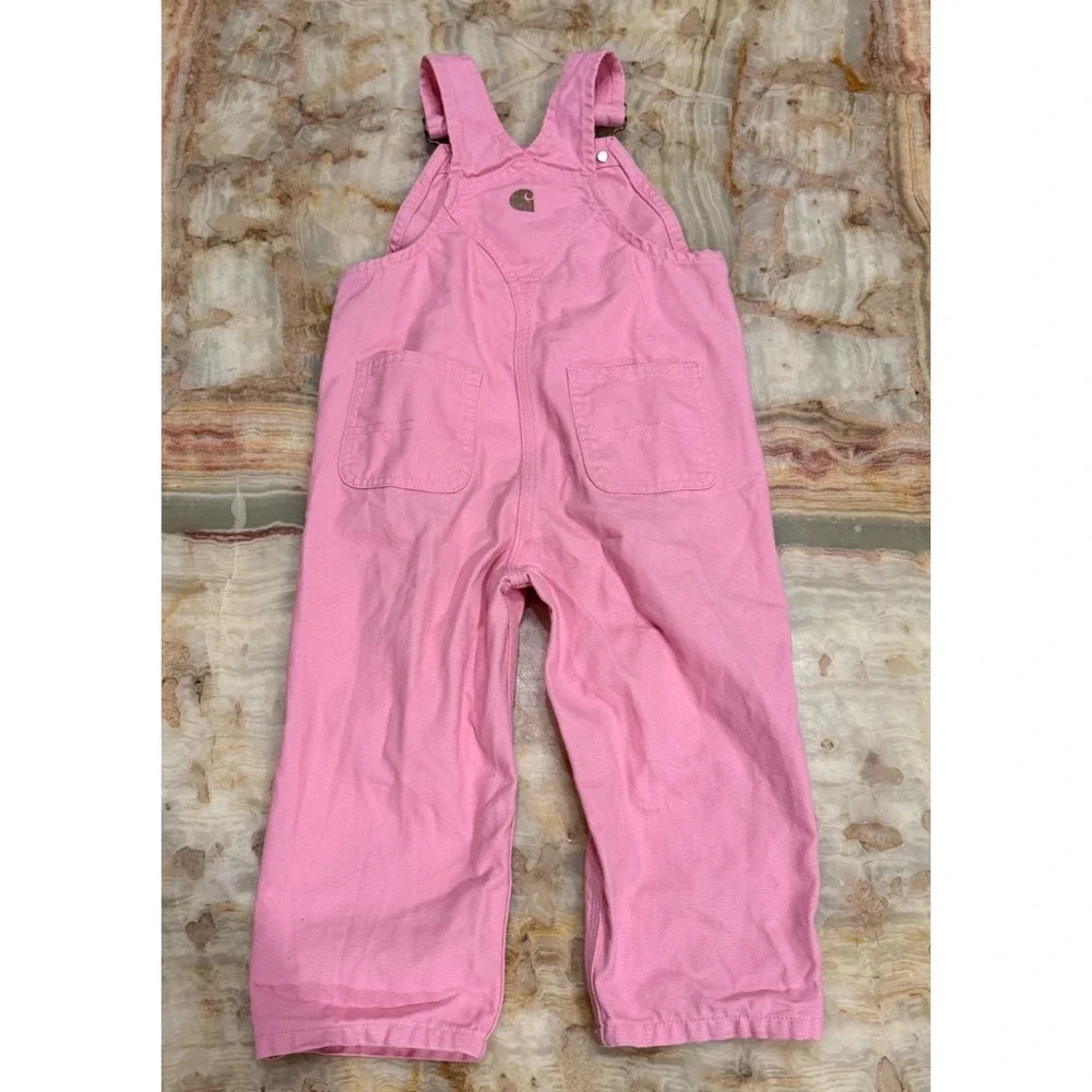 Carhartt Kids Canvas Bib Overalls Pink Adjustable Straps Classic Loose Size 2T - Picture 4 of 5